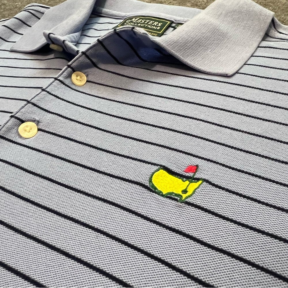 Masters Collection Golf Polo Shirt Mens Blue Striped Size L Short Sleeve